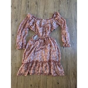 Endless Blu Midi Dress Women's Size M Burnt Orange Long Sleeve #114